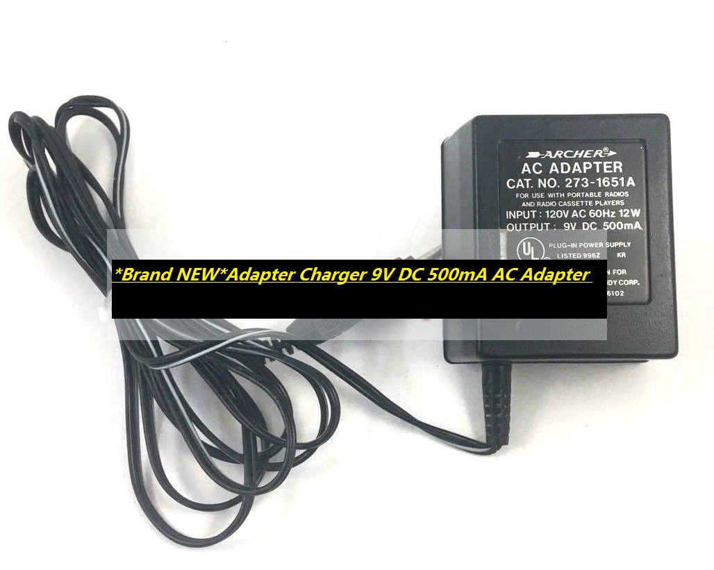 *Brand NEW*Adapter Charger 9V DC 500mA AC Adapter Archer 273-1651A AC Power Supply